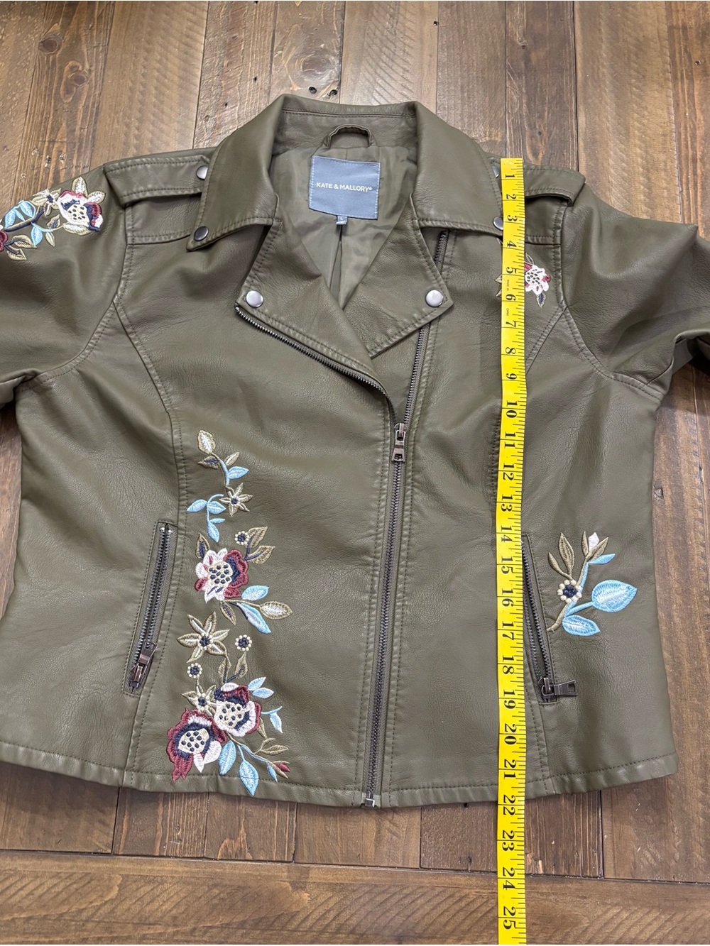 Kate & Mallory Olive Green Faux Leather Floral Moto Jacket - Picture 6 of 6